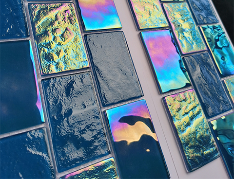 Irregular shape rainbow effect glass mosaic floor wallswimming pool