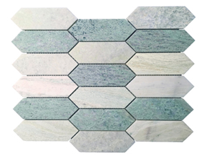 Hot Sale diamond strip greenwhite bathroom stone mosaic non-slip wall tiles 300x300