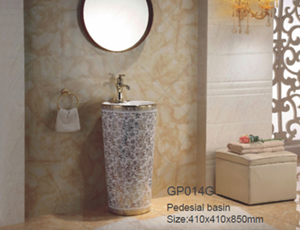 GP014G-European floor-standing golden ceramic pedestal basin